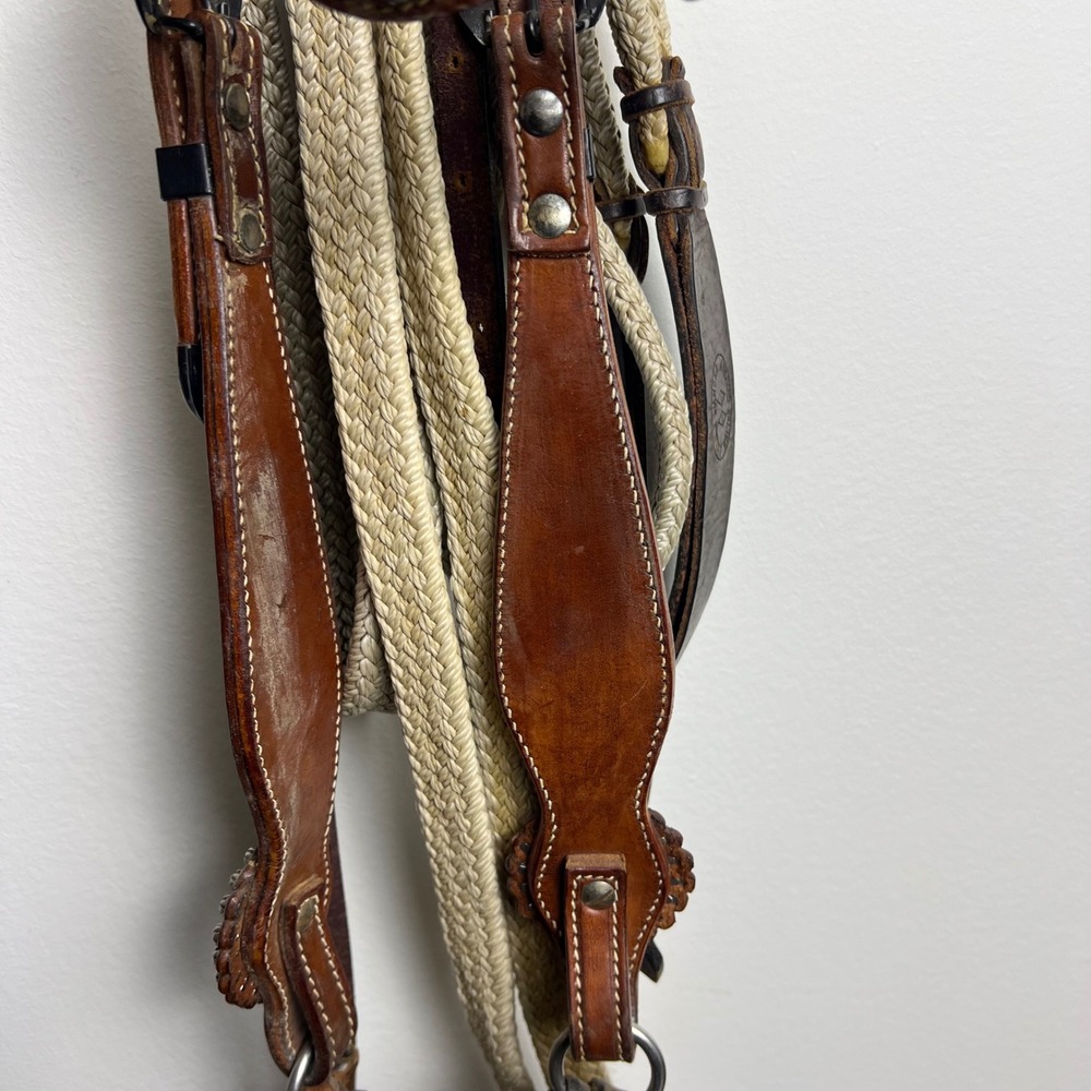 Unbranded Leather Headstall Double Diamond 7ft Reins Zebra Concho Brown Good - Picture 4 of 11
